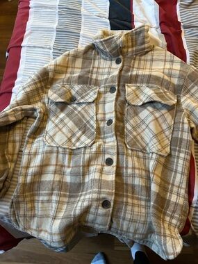 Ashley By 26 International Plaid Outerwear in Cream & Brown